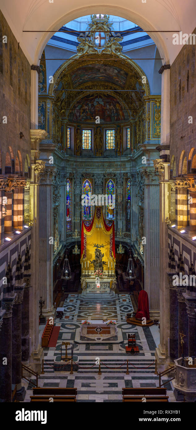 GENOA, ITALY - NOVEMBER 4, 2018: Interior of Cattedrale di San Lorenzo or Cathedral of Saint Lawrence Stock Photo