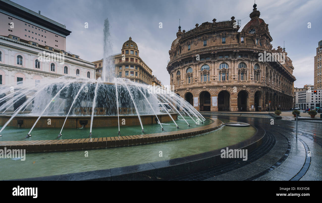 GENOA, ITALY - NOVEMBER 04, 2018 - Fountain on Piazza de Ferrari Stock Photo