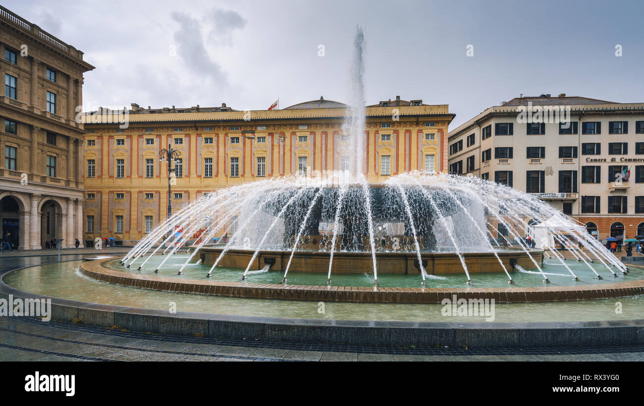 GENOA, ITALY - NOVEMBER 04, 2018 - Fountain on Piazza de Ferrari Stock Photo