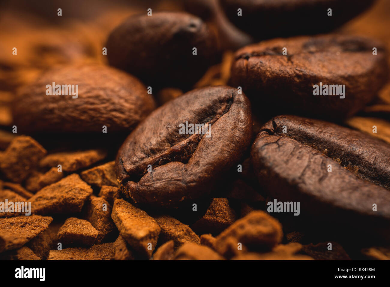 Instant Coffee and beans close-up extreme macro photography Stock Photo ...