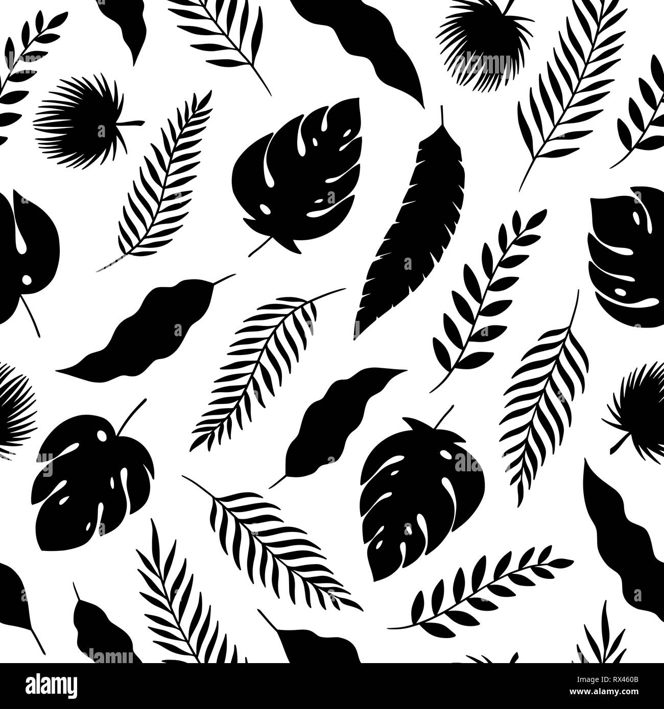 Tropical jungle leaves seamless pattern. Hand drawn vector illustration