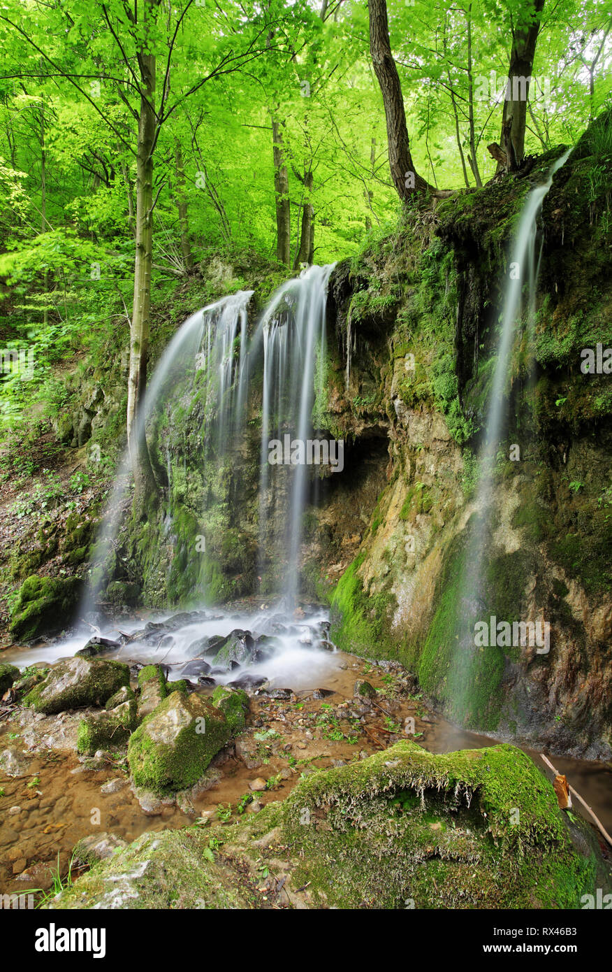 Green waterfalls spring in Slovakia Stock Photo