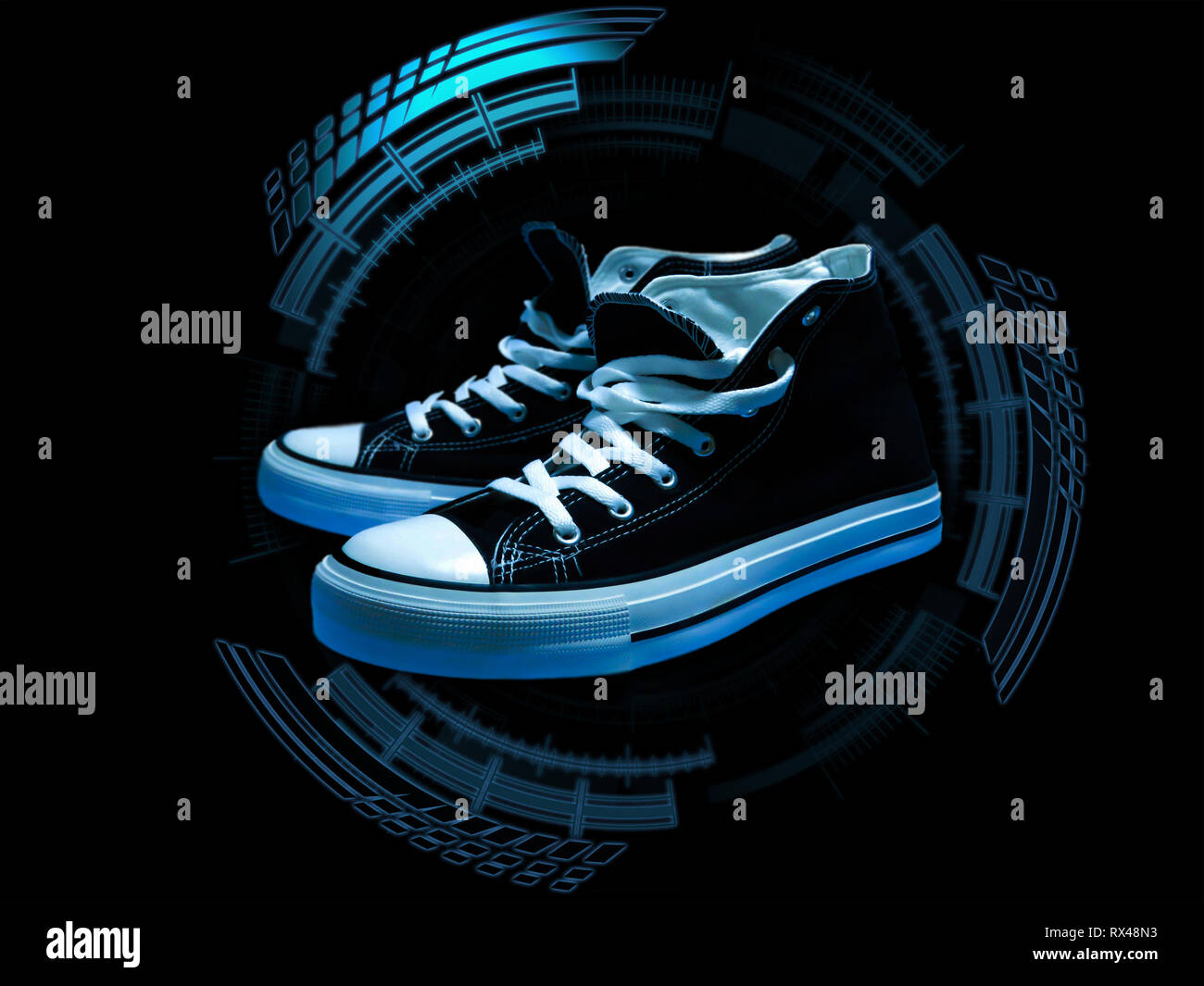 High top sneakers in high tech circle Stock Photo