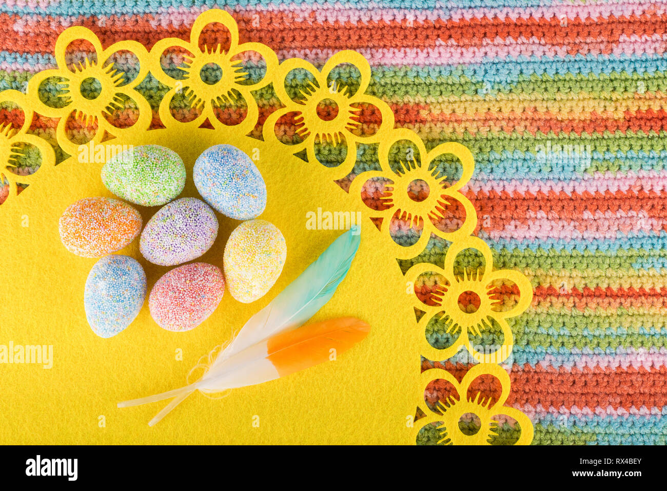 Colorful spring composition with Easter decoration Stock Photo