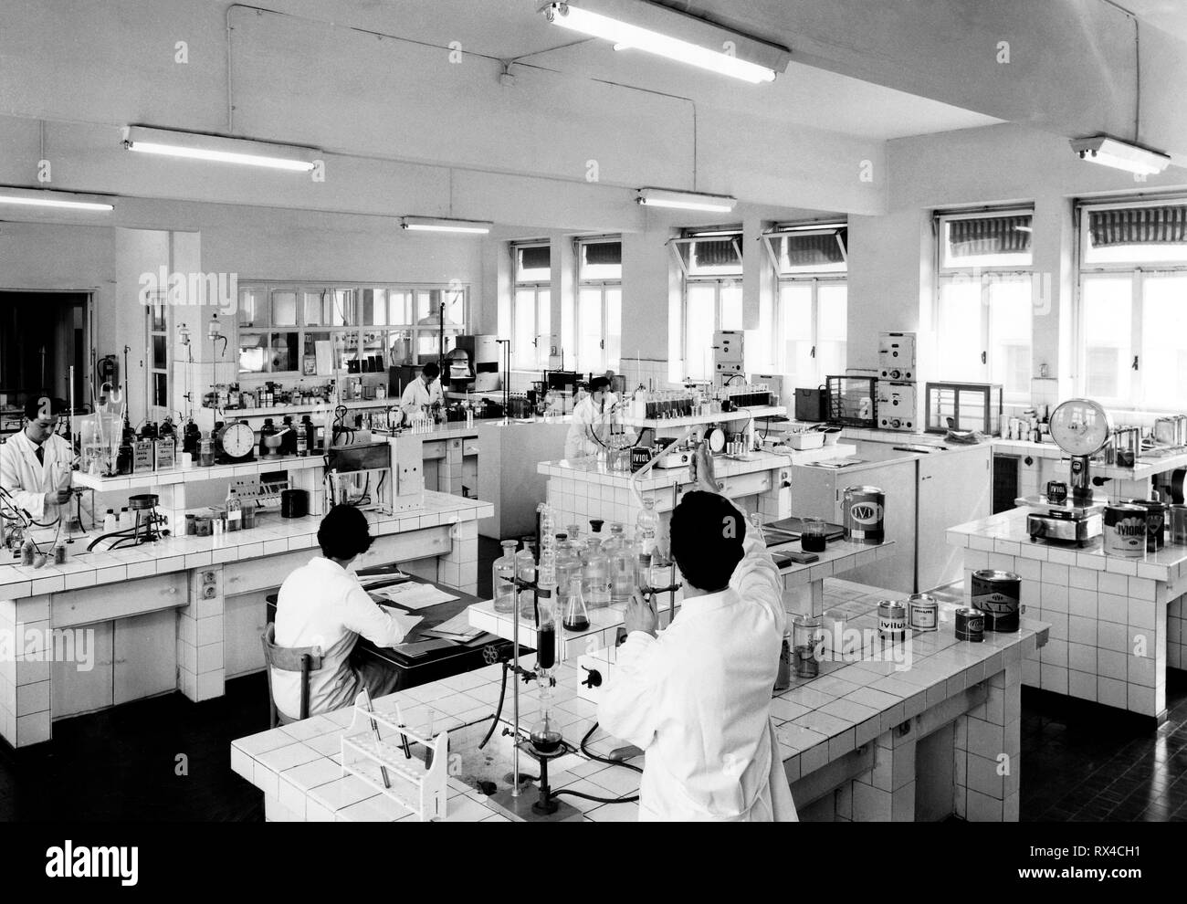 research laboratory, paint industry, italy 1965 Stock Photo