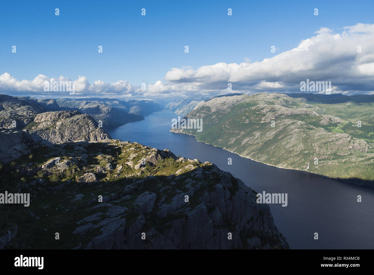 Pathway Pulpit Rock, Norway. Panorama of the Lysefjord. Sunny weather ...