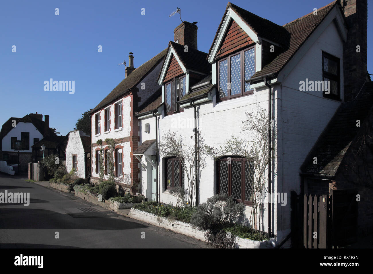 terraced cottages in findon village in west sussex Stock Photo