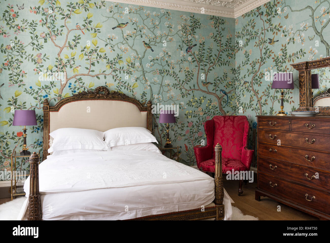 Georgian Bedroom With Wallpaper Stock Photo 239822604 Alamy