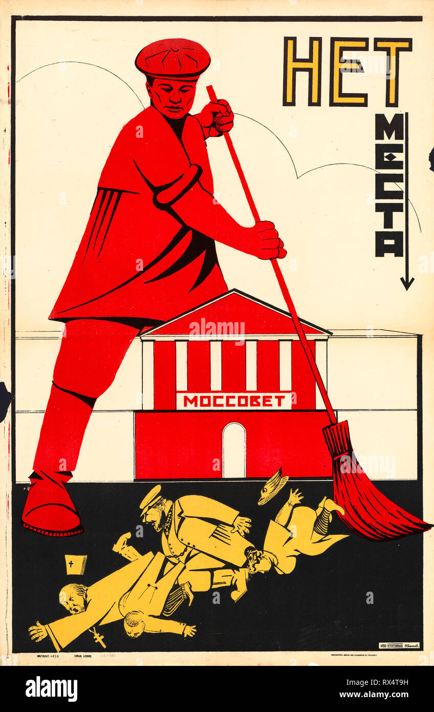 Soviet propaganda poster, No place for the rich or religion in Moscow City Council, 1925 Stock Photo