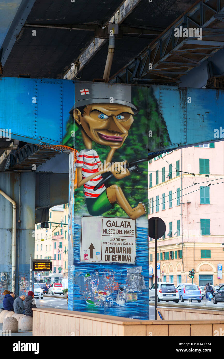 GENOA, ITALY - NOVEMBER 04, 2018 - Graffiti on the city highway Sopraelevata Aldo Moro Stock Photo