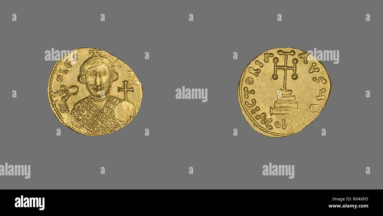 Solidus (Coin) of Leontius. Byzantine, minted in Constantinople. Date: 695 AD-698 AD. Dimensions: Diam. 2 cm; 4.46 g. Gold. Origin: Byzantine Empire. Museum: The Chicago Art Institute. Stock Photo