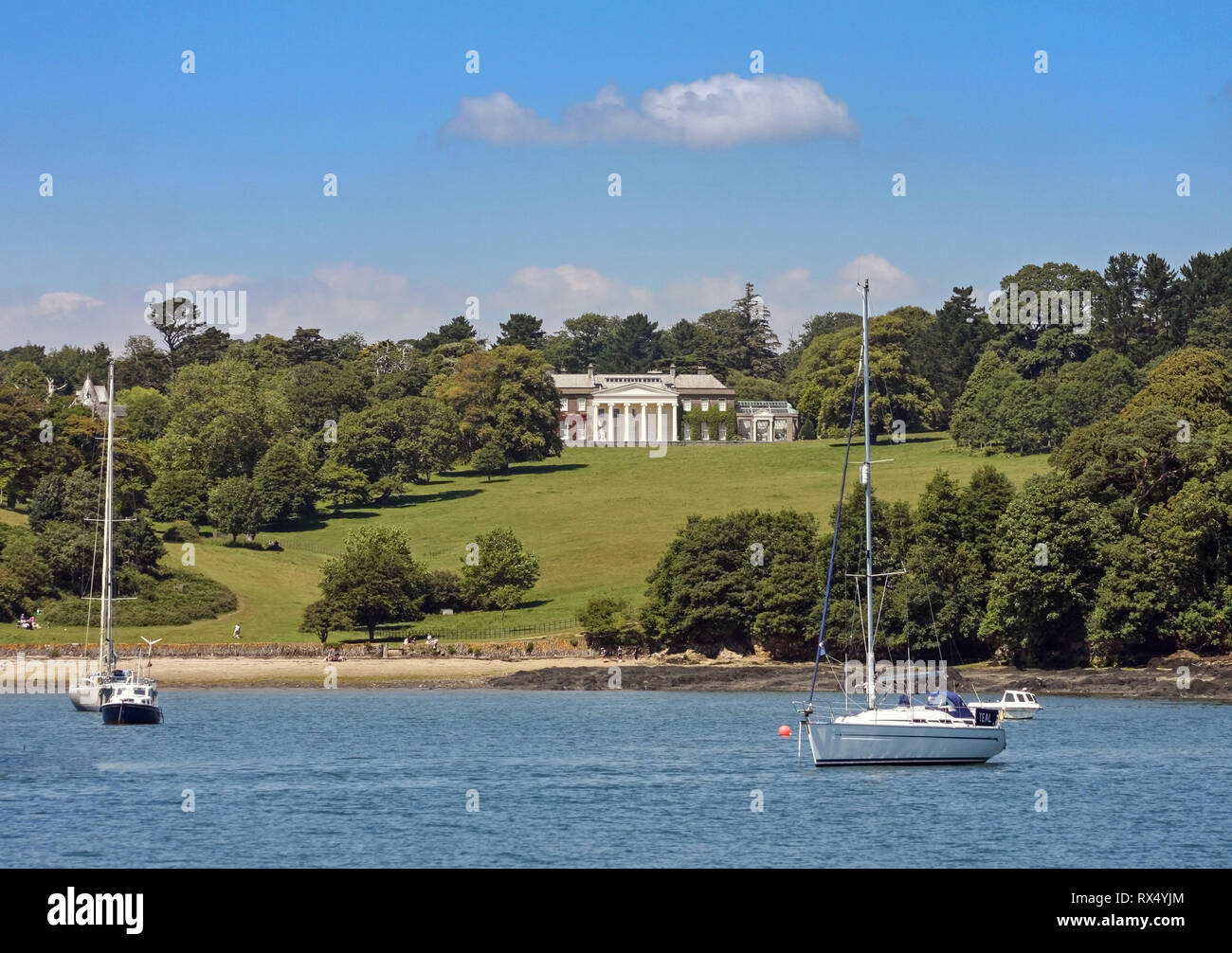 Trelissick House on the banks of River Fal, Cornwall Stock Photo