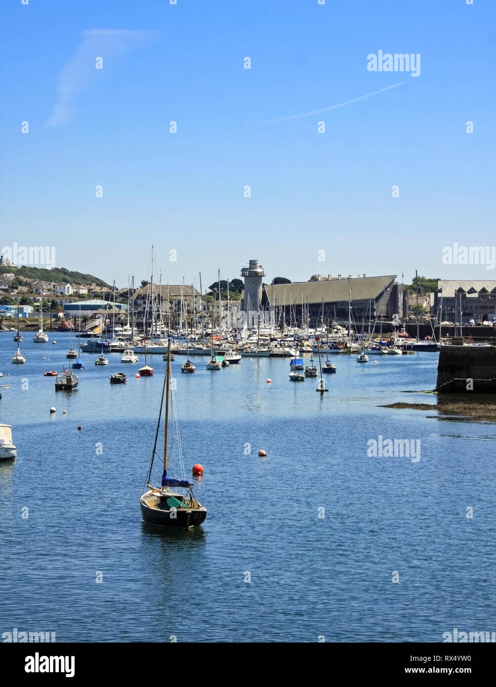 Falmouth Cornwall including National Maritime Museum in distance Stock Photo
