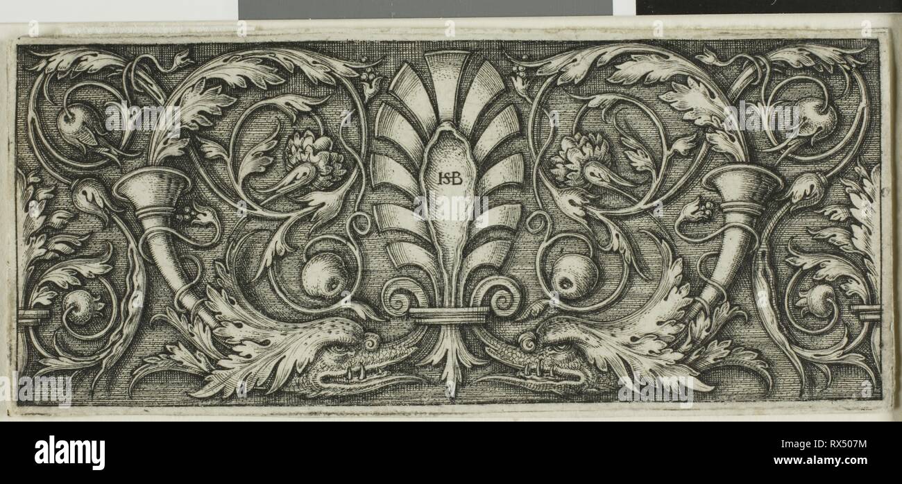 Ornament with a Palmette. Sebald Beham; German, 1500-1550. Date: 1520-1550. Dimensions: 39 x 92 mm (image/plate); 41 x 94 mm (sheet). Engraving in black on ivory laid paper. Origin: Germany. Museum: The Chicago Art Institute. Stock Photo