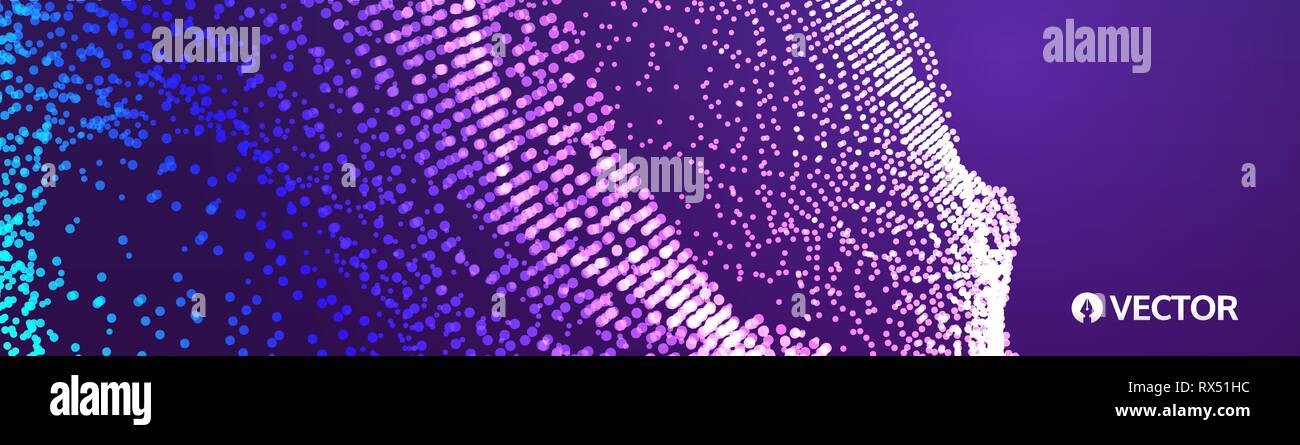Array with dynamic particles. 3d technology style. Abstract background ...
