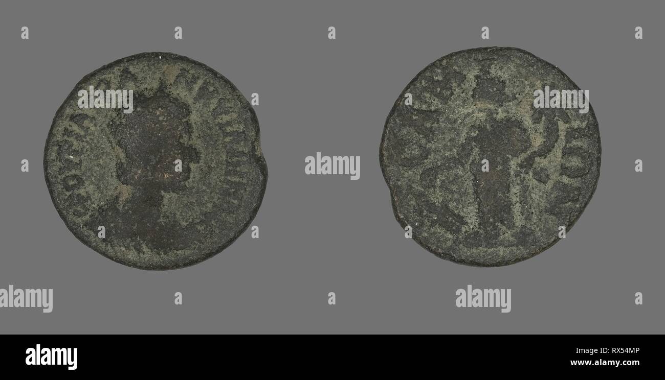 Coin Depicting the Empress Tranquillina. Roman. Date: 238 AD-244 AD. Dimensions: Diam. 2.1 cm; 4.03 g. Bronze. Origin: Ancient Greece. Museum: The Chicago Art Institute. Stock Photo