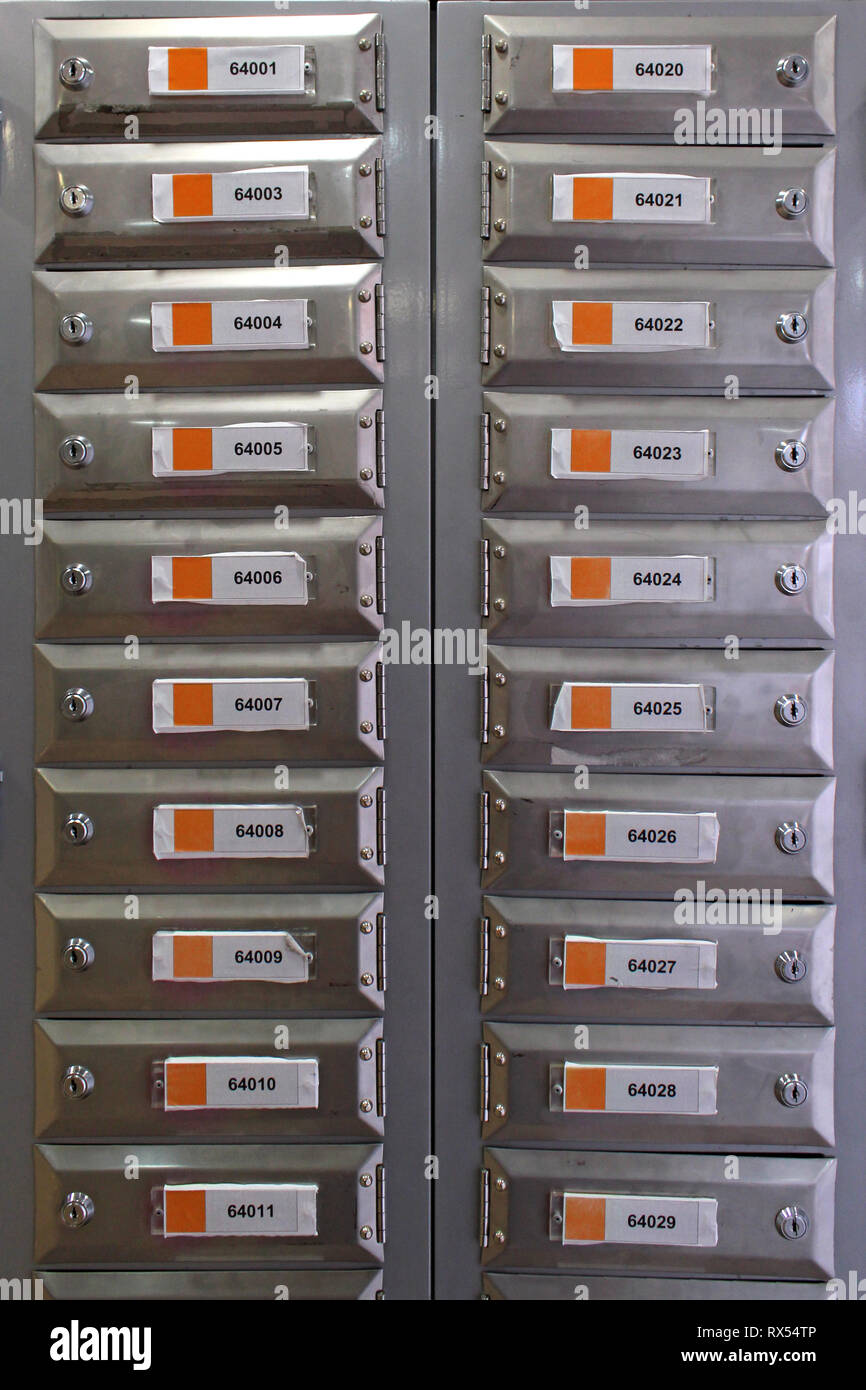 Mail boxes in post office, Barcelona, Spain Stock Photo Alamy