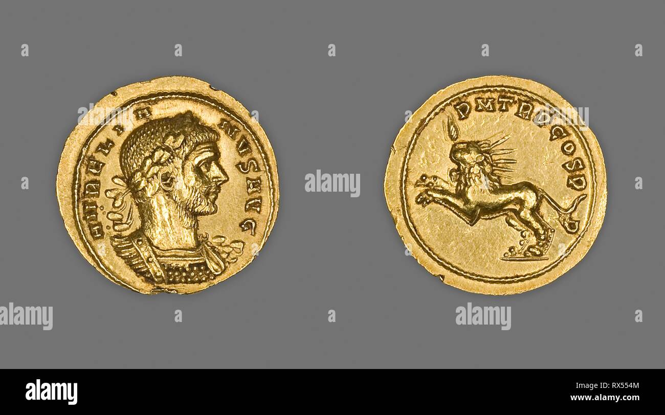 Aureus (Coin) Portraying Emperor Aurelian. Roman, minted in Siscia (uncertain). Date: 272 AD. Dimensions: Diam. 2.1 cm; 5.72 g. Gold. Origin: Rome. Museum: The Chicago Art Institute. Author: ANCIENT ROMAN. Stock Photo