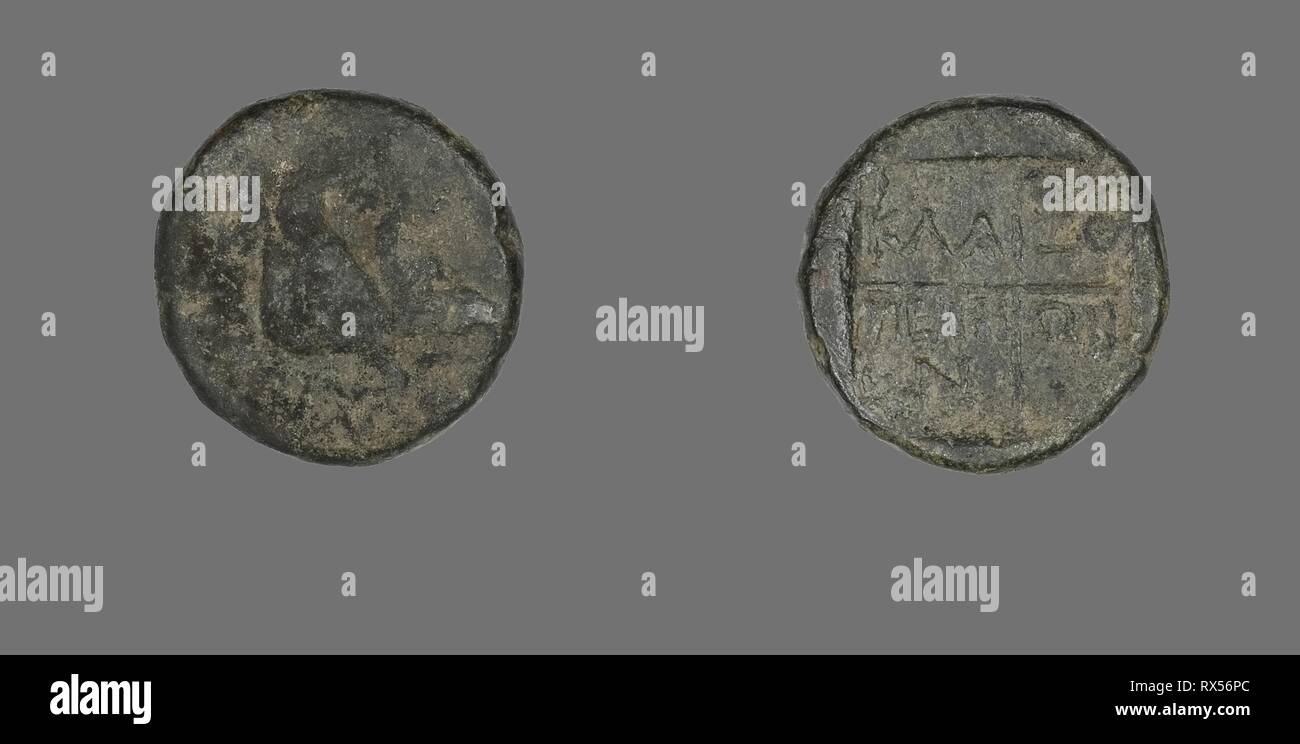 Coin Depicting a Boar. Greek. Date: 190 BC. Dimensions: Diam. 1.8 cm; 5.15 g. Bronze. Origin: Ancient Greece. Museum: The Chicago Art Institute. Stock Photo