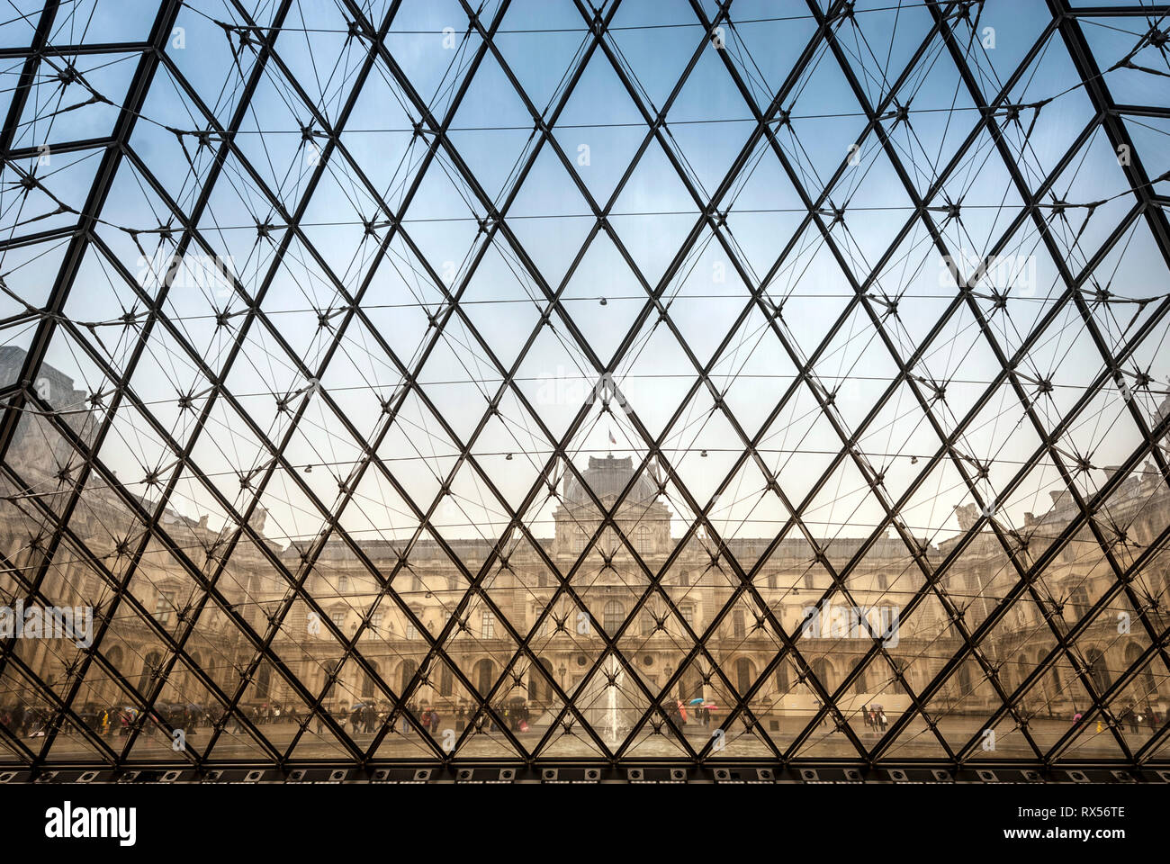 Glass ceiling of Louvre Pyramid Stock Photo