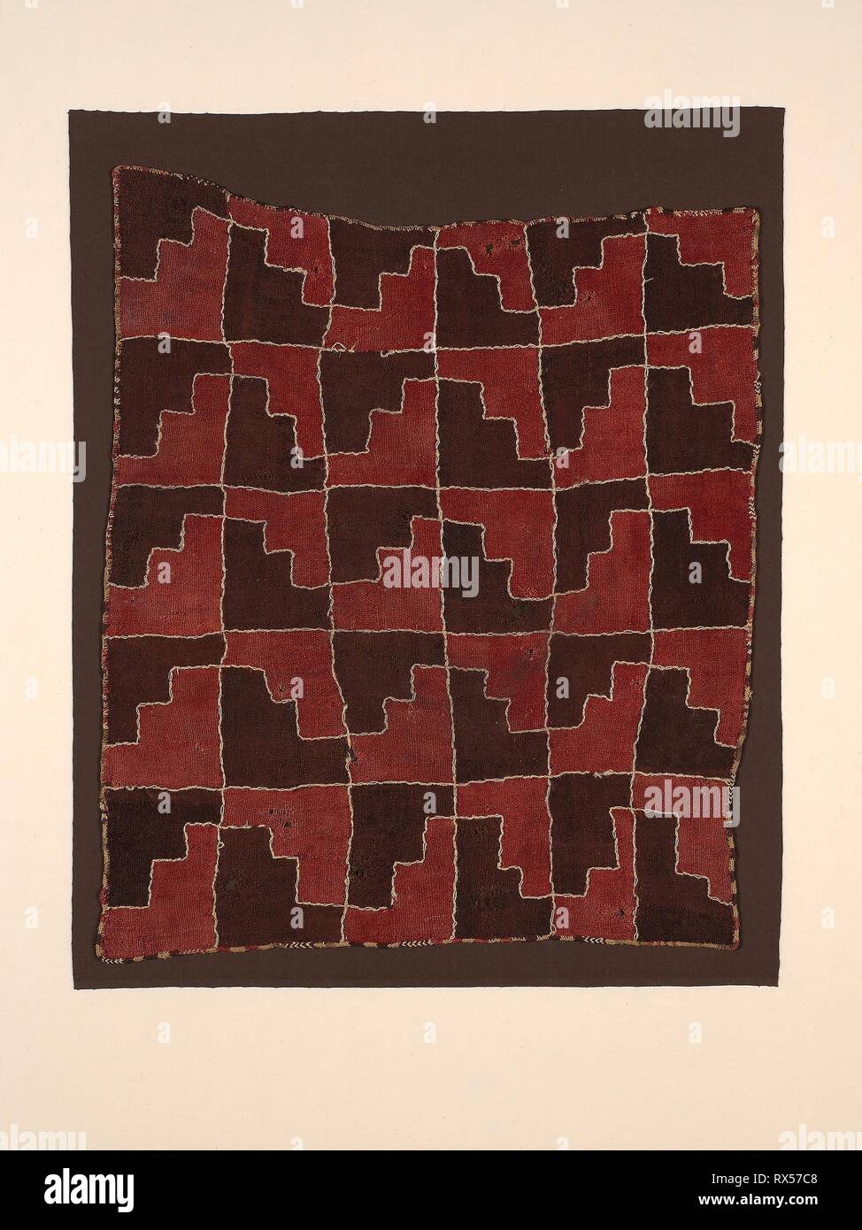 Fragment. Nazca or Wari; Peru, south coast, Nazca Valley, Tunga. Date: 200 AD-900 AD. Dimensions: 55.9 × 68.6 cm (22 × 27 in.). Wool (camelid), plain weave of discontinuous warps and wefts; embroidered in double running stitches; edged with cross-knit loop stitches. Origin: Peru. Museum: The Chicago Art Institute. Stock Photo