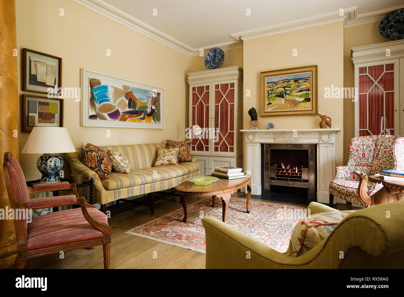 Country Style Living Room With Fireplace Stock Photo 239832168