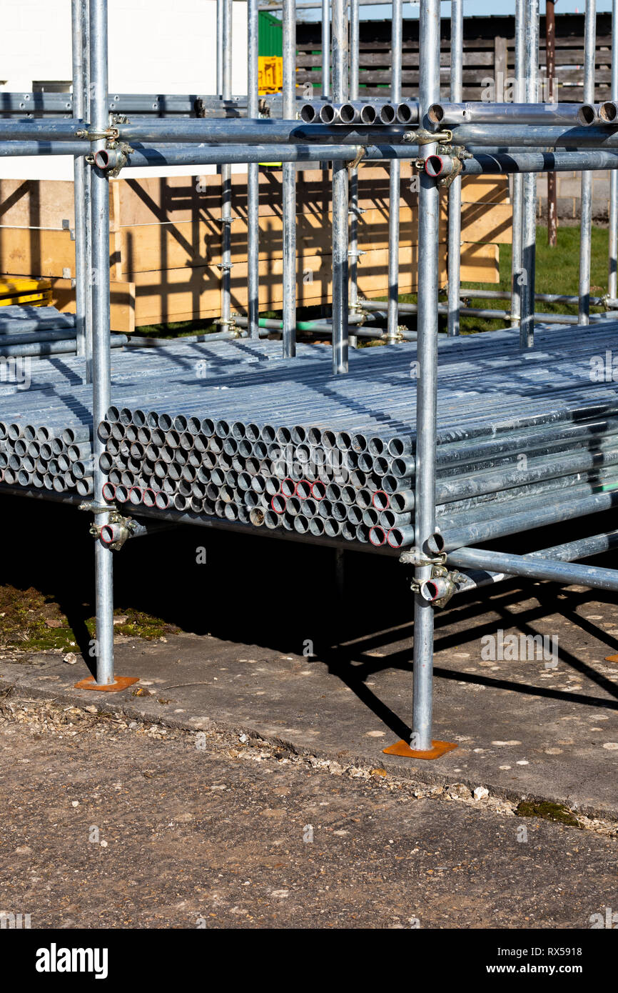 construction site scaffold storage area constructed using scaffolding ...