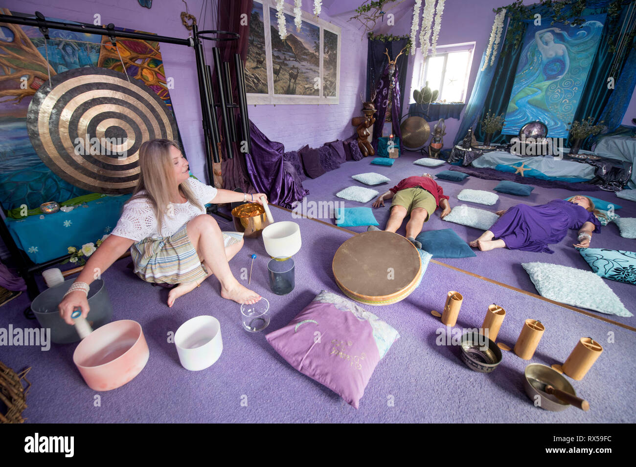 A gong bath relaxation session with Priestess Dawn Kinsella in