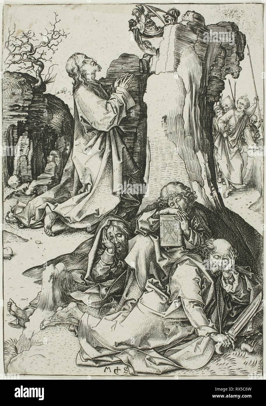 The Agony in the Garden, from The Passion. Martin Schongauer; German, c. 1450-1491. Date: 1475-1486. Dimensions: 164 x 115 mm (sheet trimmed within plate mark). Engraving on paper. Origin: Germany. Museum: The Chicago Art Institute. Stock Photo