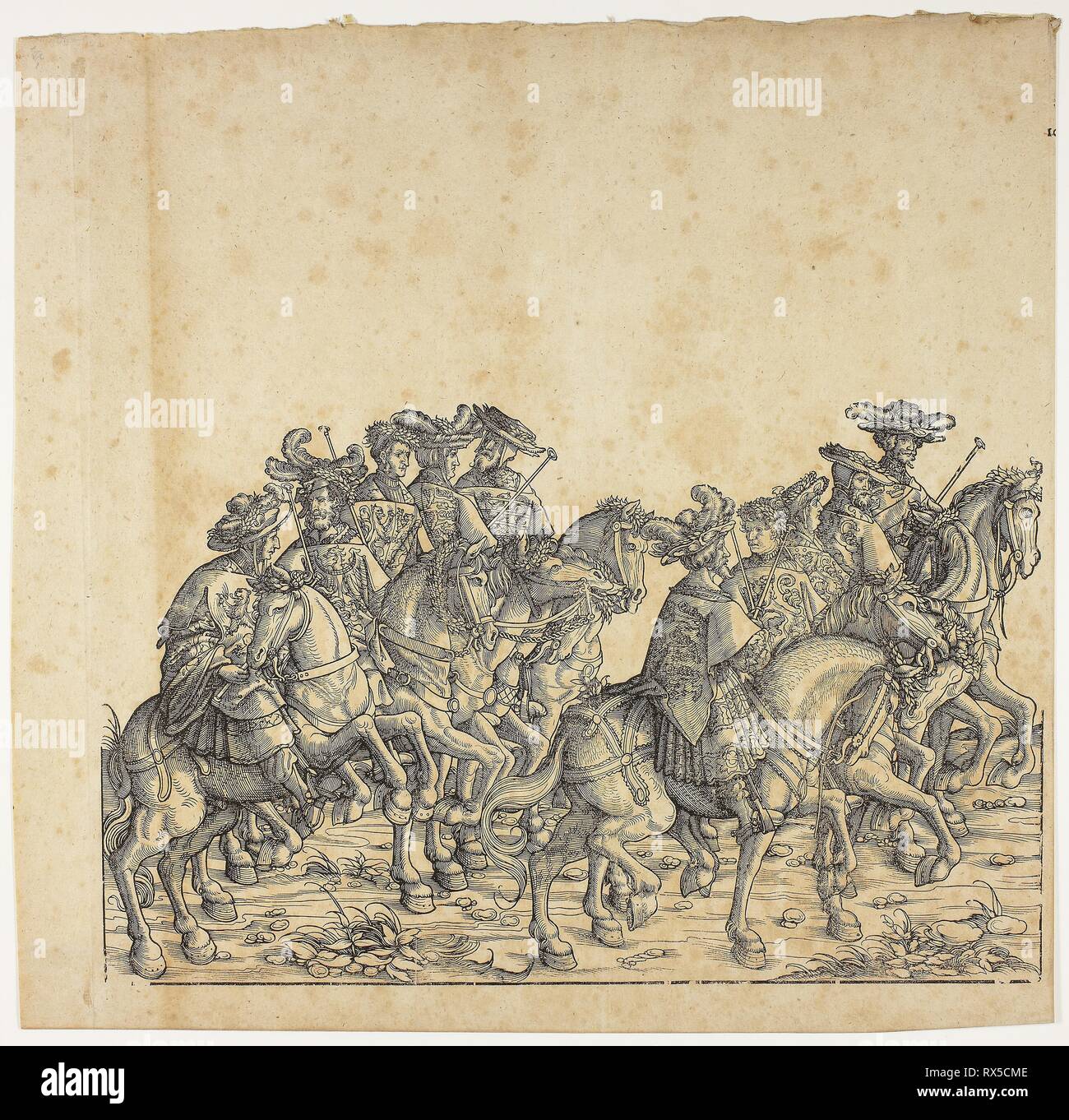 Triumph of Maximilian. Hans Burgkmair, the elder; German, 1473-1531. Date: 1493-1531. Dimensions: 430 x 475 mm (unfolded). Woodcut on paper. Origin: Germany. Museum: The Chicago Art Institute. Stock Photo