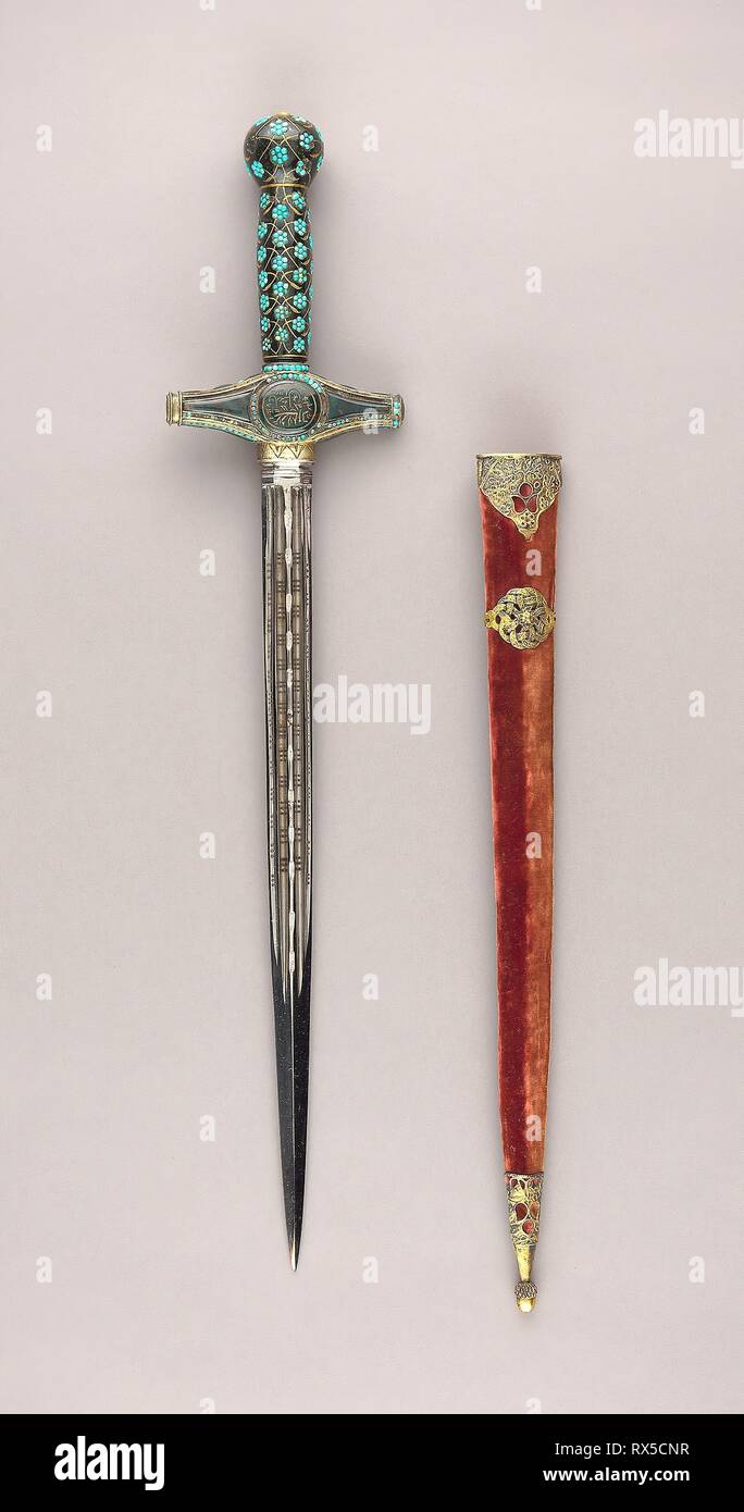 Composite Dagger. Turkish. Date: 1500-1600. Dimensions: L. 47.9 cm (18 3/4 in.)  Blade L. 33 cm (13 in.)  Wt. 15 oz. Nephrite, bloodstone, turquoise, gold, and copper alloy. Origin: Turkey. Museum: The Chicago Art Institute. Stock Photo