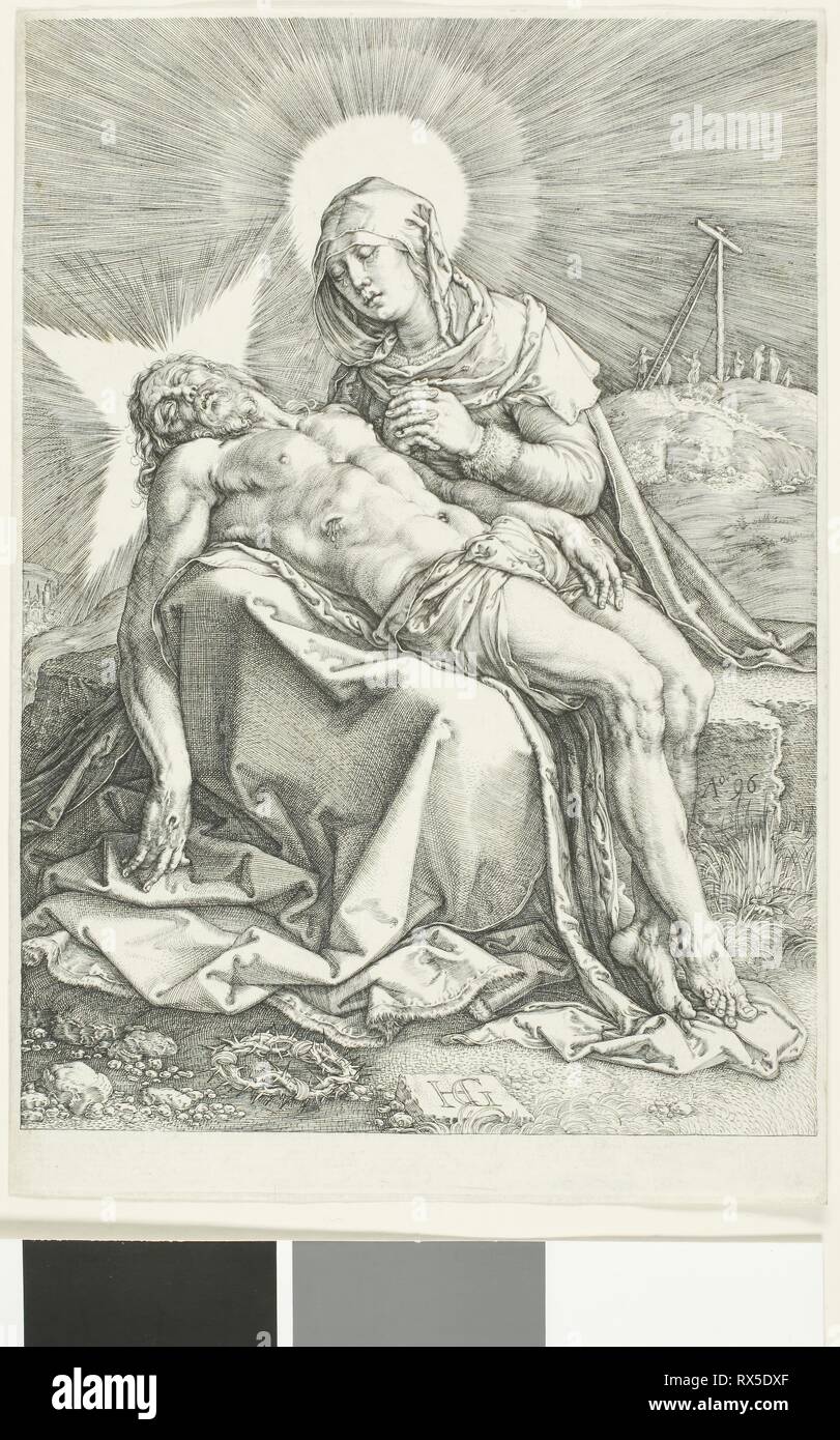 Pietà. Hendrick Goltzius; Dutch, 1558-1617. Date: 1596. Dimensions: 176 x 124 mm (image); 188 x 128 mm (plate/sheet). Engraving on ivory laid paper. Origin: Netherlands. Museum: The Chicago Art Institute. Stock Photo
