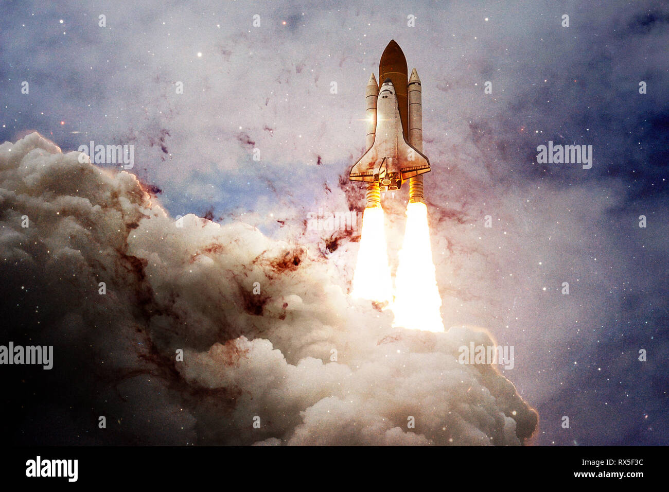 Space shuttle taking off on a mission. Deep space. Beauty of endless universe. Elements of this image furnished by NASA Stock Photo