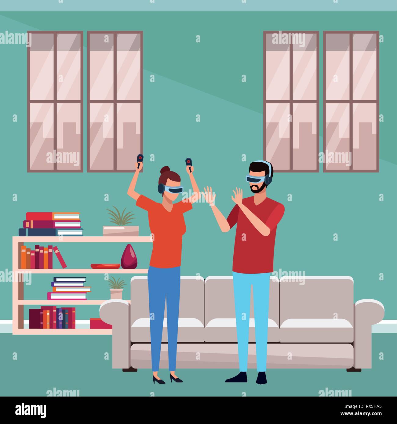People playing with virtual reality technology Stock Vector Image & Art ...