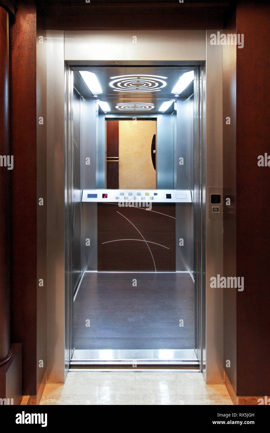 Open door at new modern elevator Stock Photo