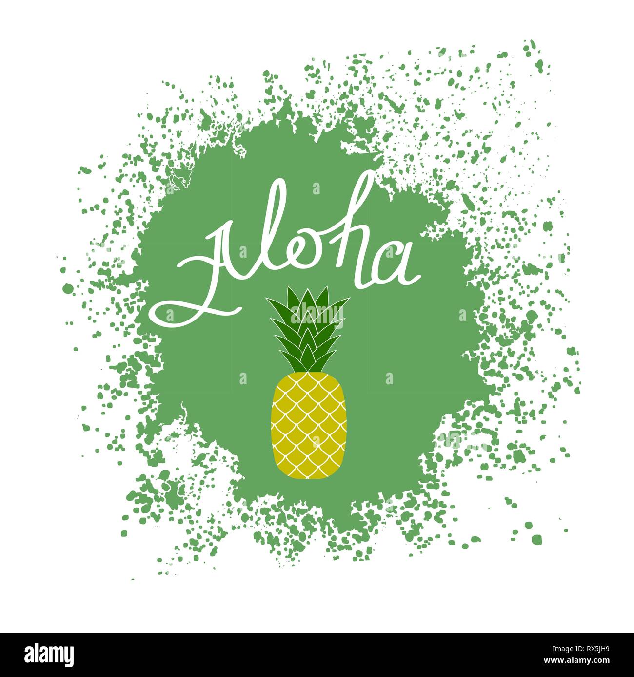 Lettering AlohaText with Pineapple. Hand Sketched Aloha Typography Sign Stock Vector