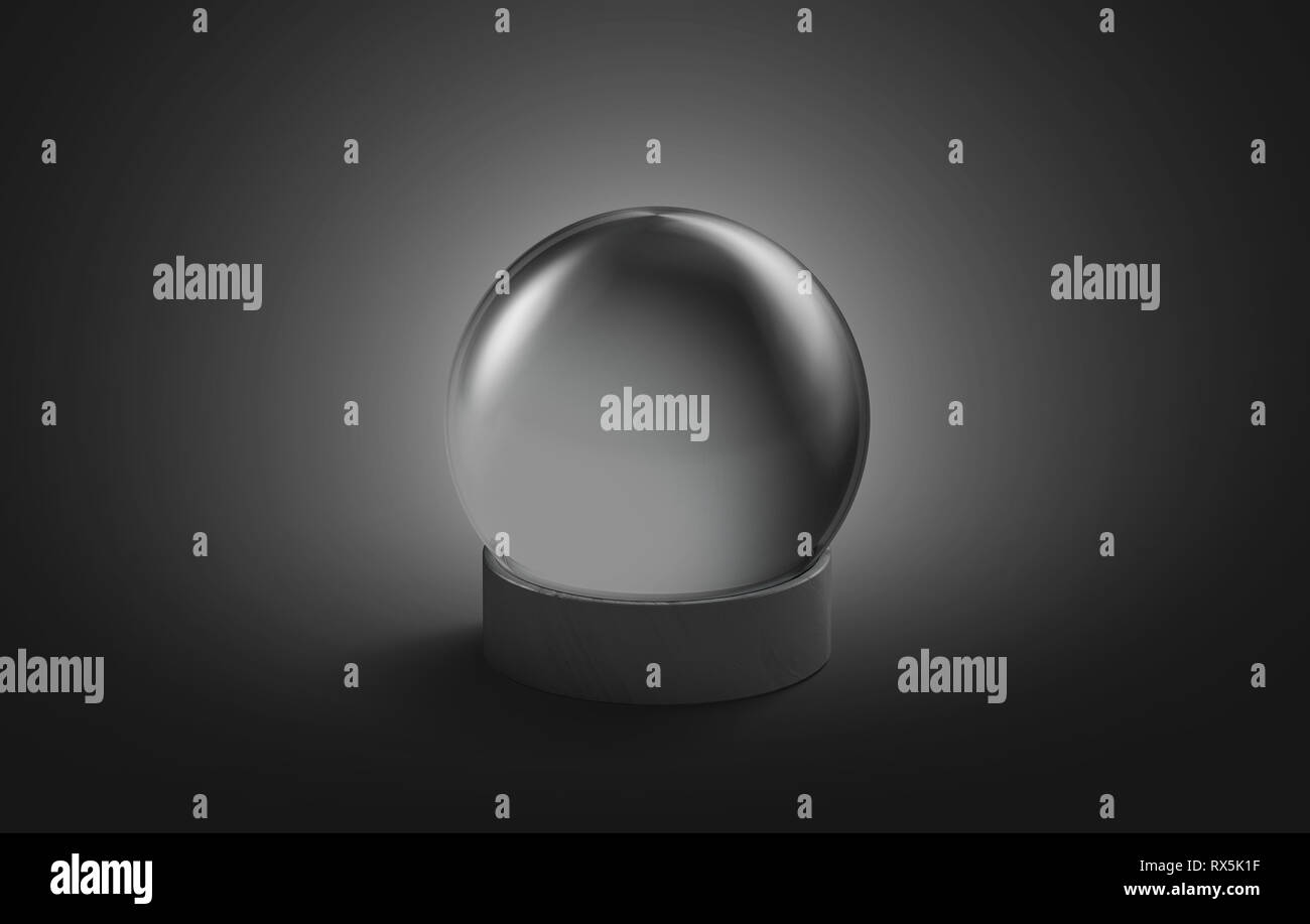 Blank black crystal magic ball mock up, isolated on dark background, 3d rendering. Empty oracle teller mockup. Clear acrylic globe for predict or new  Stock Photo