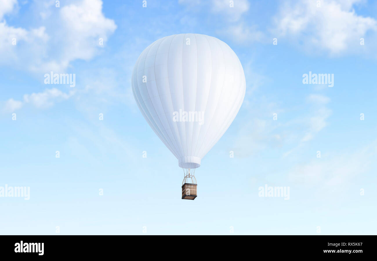 Download Blank White Balloon With Hot Air Mockup On Sky Background 3d Rendering Empty Airship Fly In Heaven Mock Up Clear Blimp With Basket And Gasbag For E Stock Photo Alamy