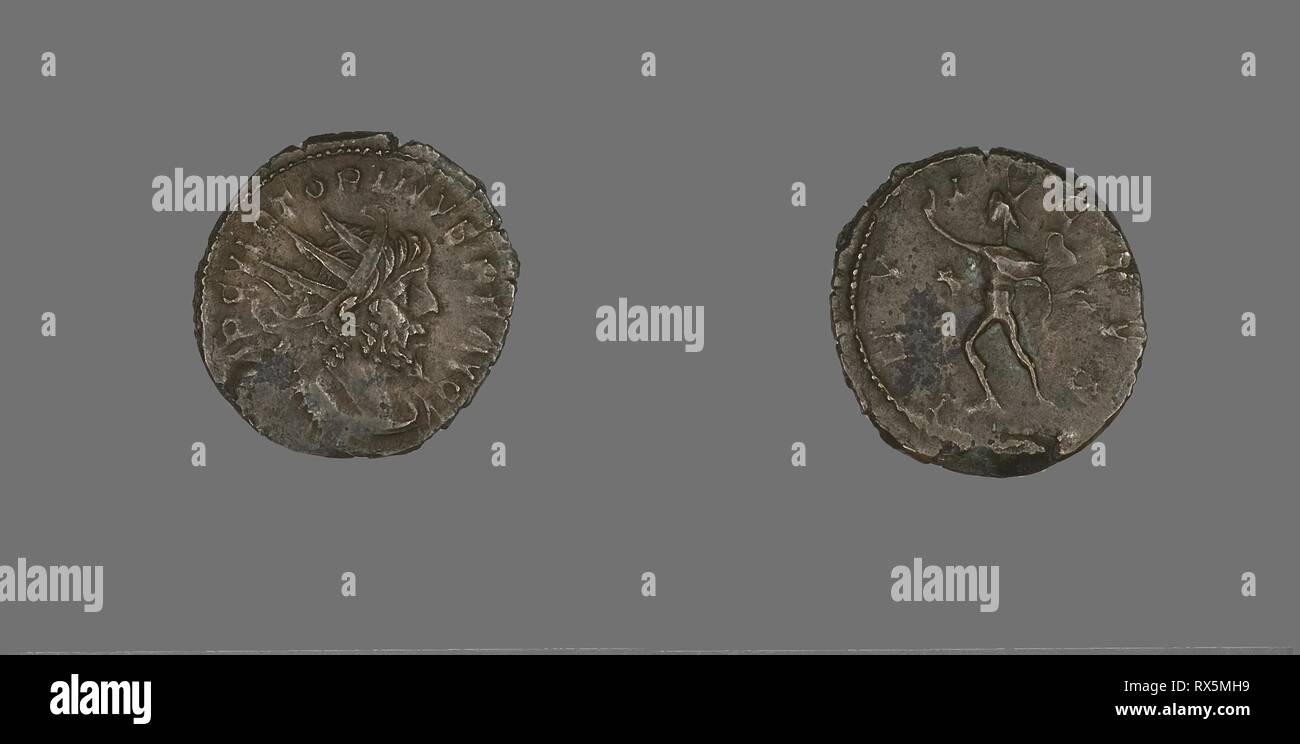 Coin Portraying Emperor Victorian I. Roman. Date: 265 AD-267 AD. Dimensions: Diam. 2.1 cm; 2.99 g. Bronze. Origin: Roman Empire. Museum: The Chicago Art Institute. Author: ANCIENT ROMAN. Stock Photo