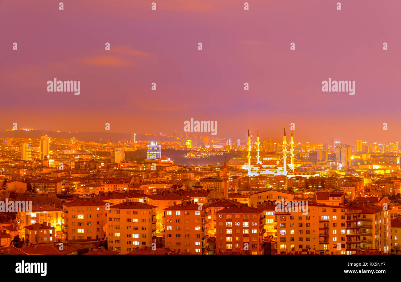 Ankara/Turkey-March 02 2019: Panoramic Ankara view with Kocatepe Mosque ...