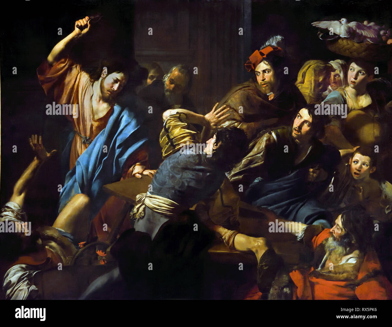 Christ driving the merchants from the temple 1618-1622  by Valentin de Boulogne, France, French,( Caravaggists, Style of Caravaggio) Stock Photo