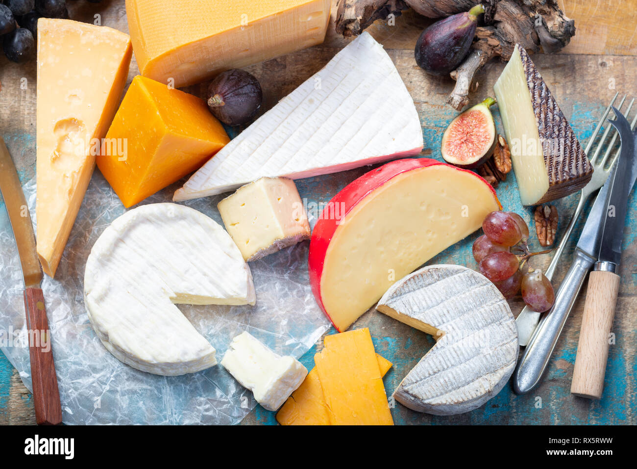 Famous European cheeses in assortment, Dutch red ball Edam and old