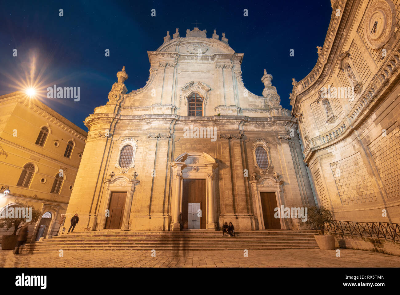 Cathedral Maria Santissima della Madia (Basilica Cattedrale Maria Santissima della Madia) in old town Monopoli, Puglia, Italy at night . Apulia Stock Photo