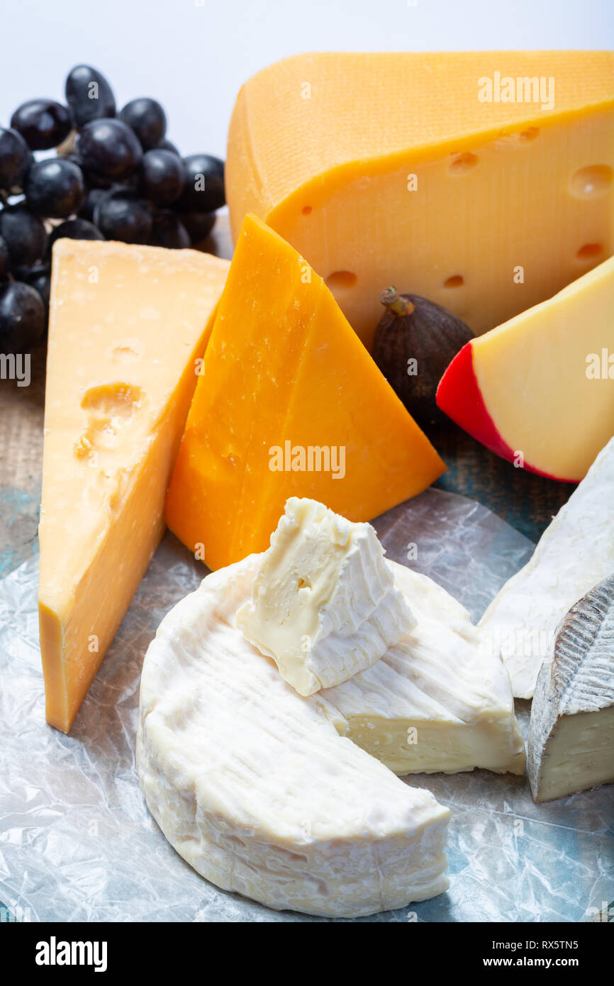 Famous European cheeses in assortment, Dutch red ball Edam and old