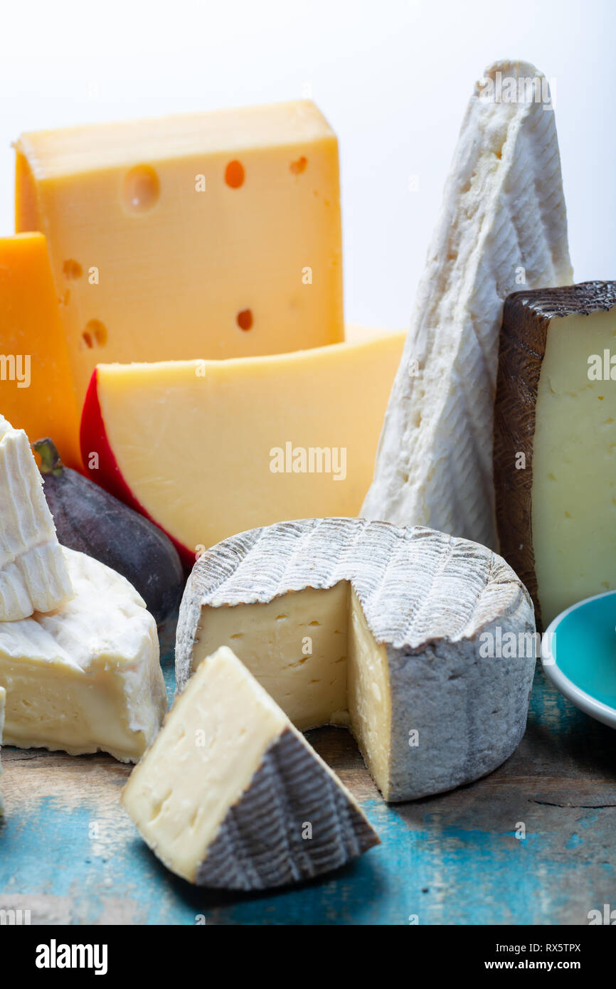 Famous European cheeses in assortment, Dutch red ball Edam and old