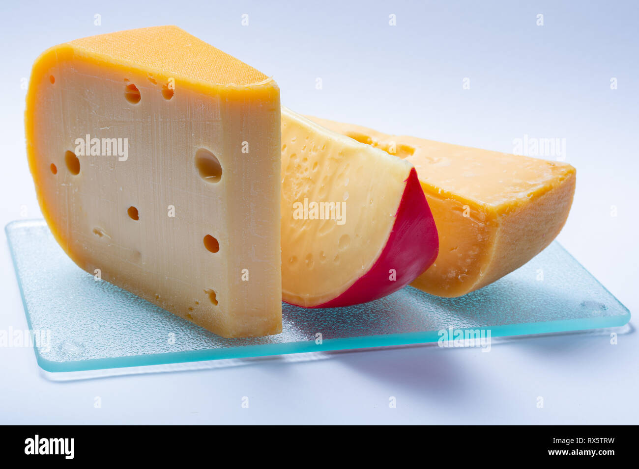 Assortment of traditional Dutch hard old cheeses made from cow milk ...