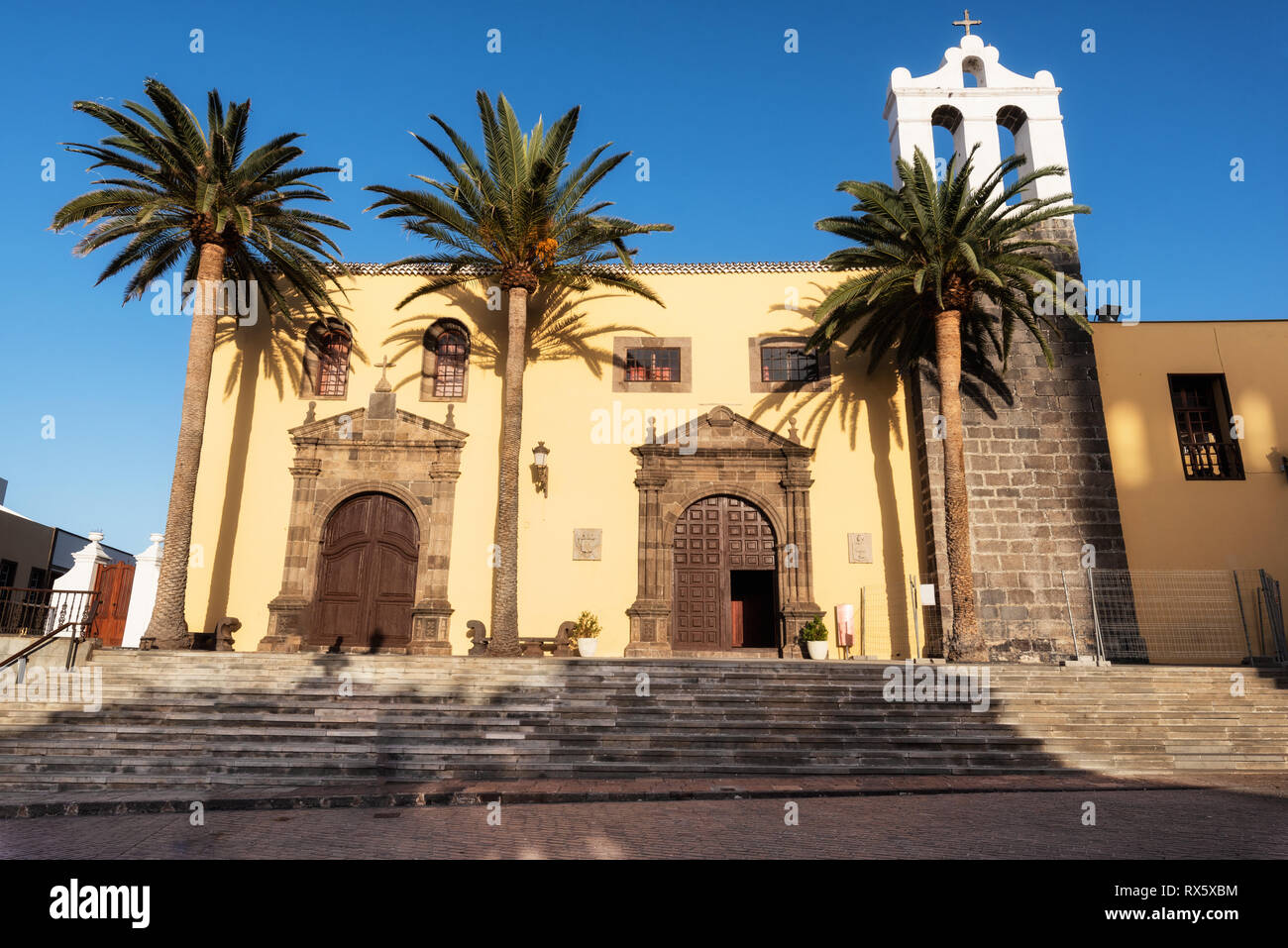 Traditional church in Garachico downtown, famous touristic destination in Tewnerife, Canary islands, Spain . Stock Photo
