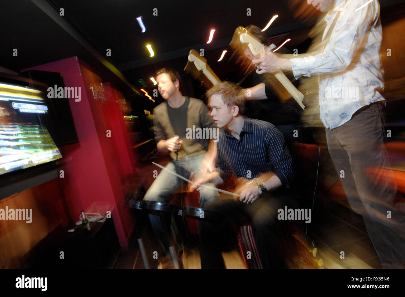 A demo of interactive music video game  'Rock Band'  for Xbox prior to release in May 2008. Punk club London W1. 08.04.08 Stock Photo
