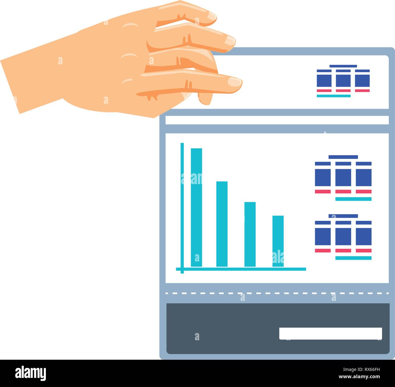 Reportdocument Graphci hand and paper document with statistic graphic vector illustration ...