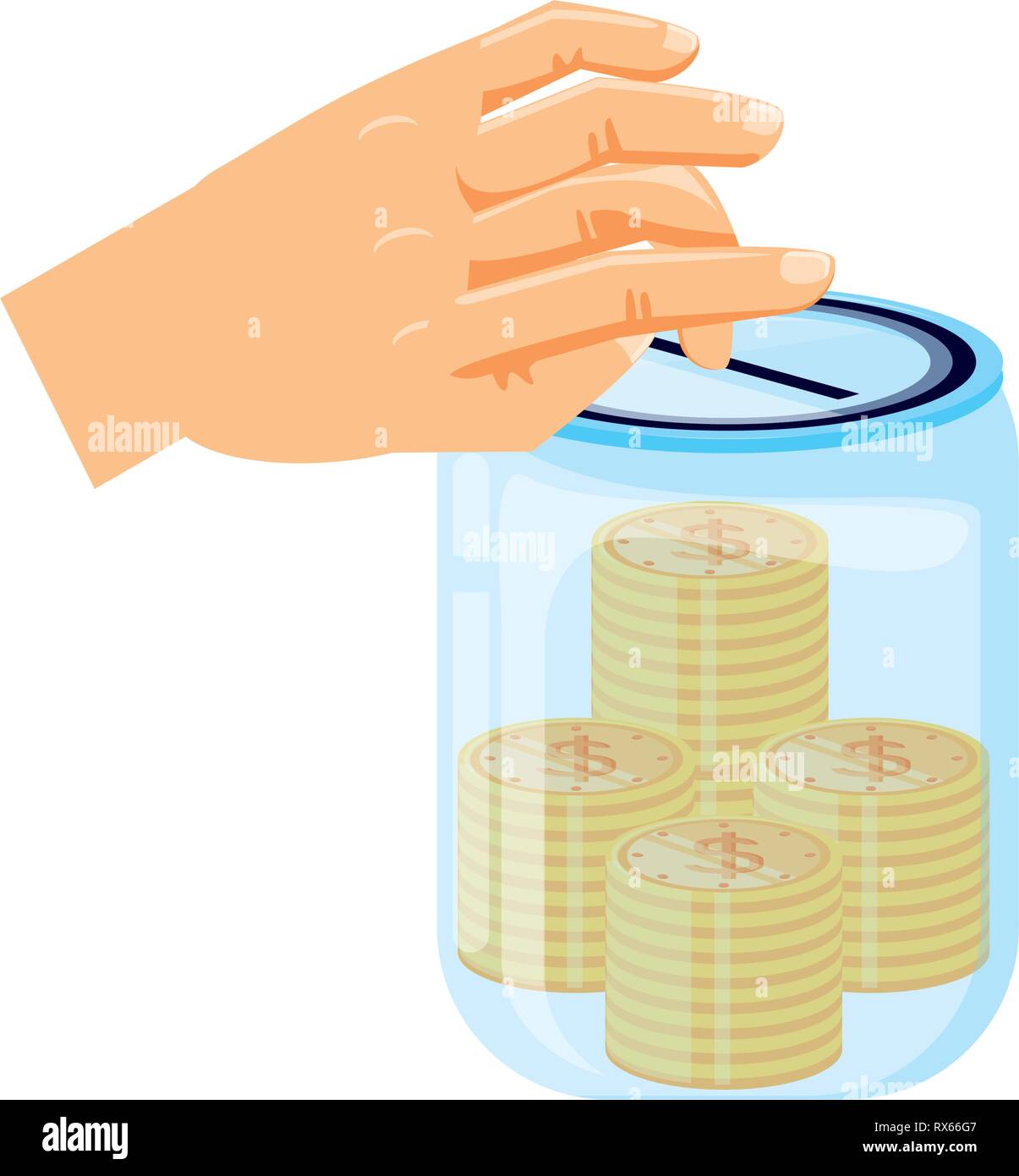 hand and saving jar with money coins vector illustration design Stock ...